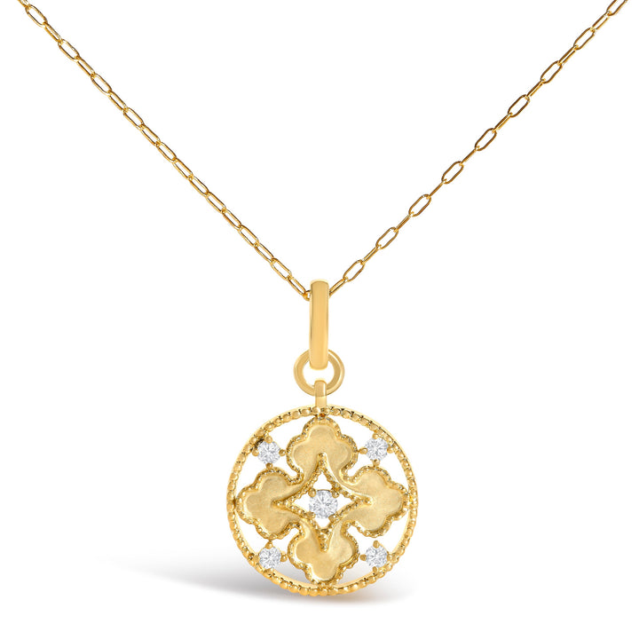 10K Yellow Gold 1/5 Cttw Diamond Openwork Medallion Pendant Necklace