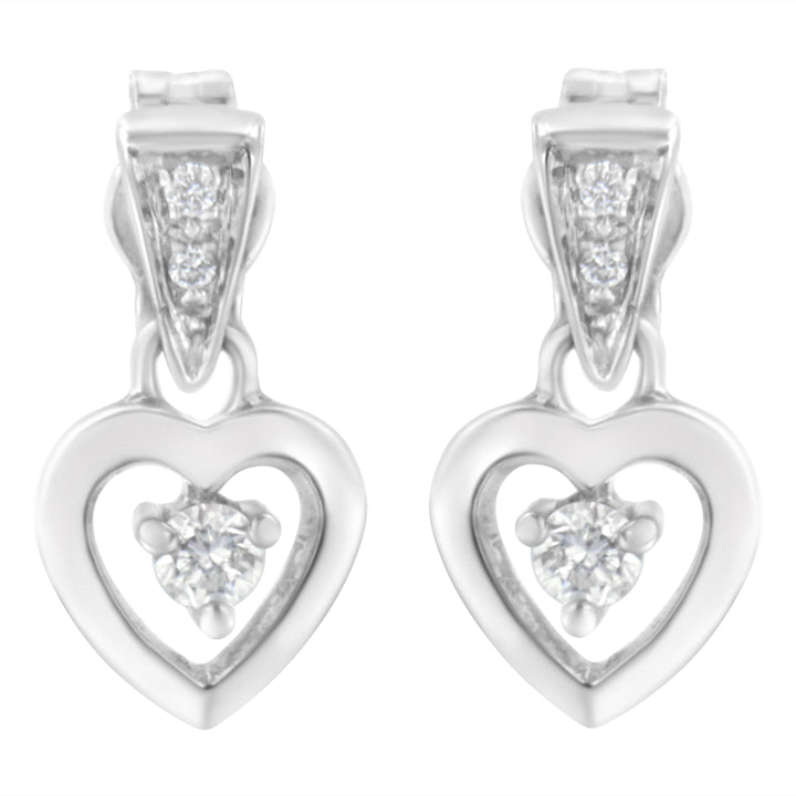 14K White Gold 1/6 Cttw Diamond Dangle Heart Stud Earrings (H-I, SI2-I1)