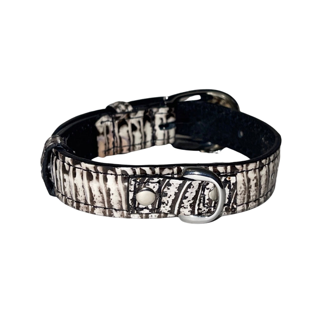 XS 7”-14” Black &amp; White Custom Snake Collar/Custom Silver Oval Italian Hardware