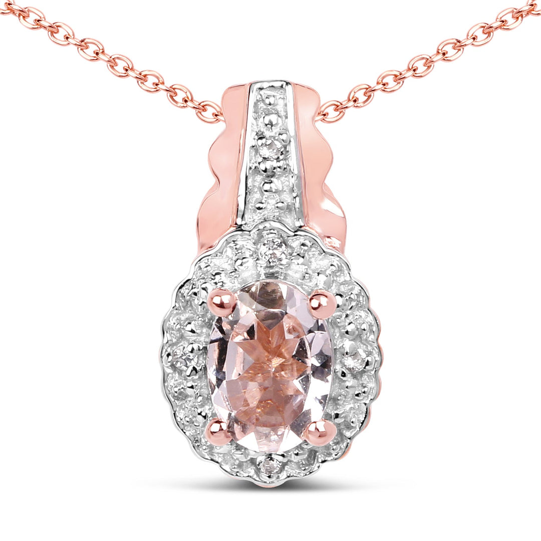 14K Rose Gold Plated 0.73 Carat Genuine Morganite &amp; White Topaz .925 Sterling Silver Pendant