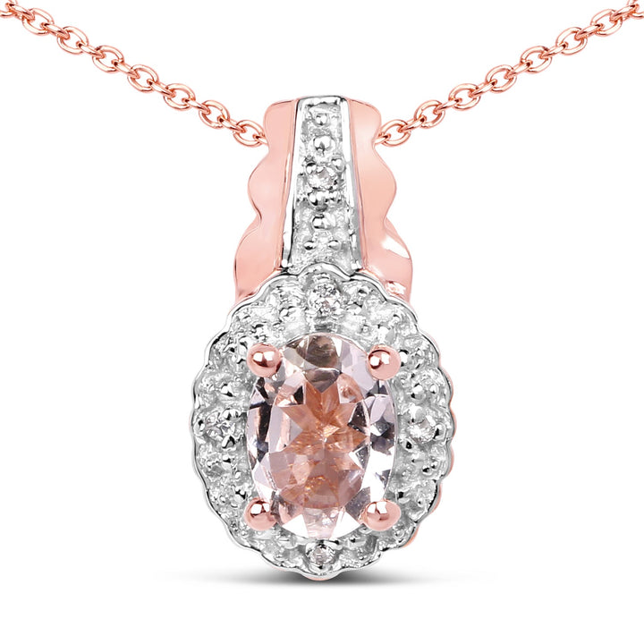 14K Rose Gold Plated 0.73 Carat Genuine Morganite &amp; White Topaz .925 Sterling Silver Pendant