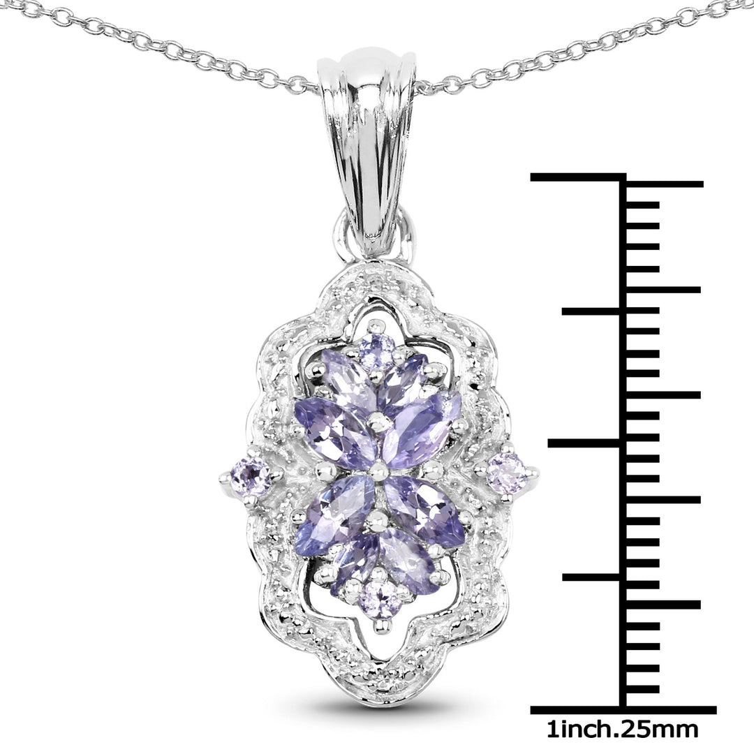 1.03 Carat Genuine Tanzanite &amp; White Topaz .925 Sterling Silver Pendant