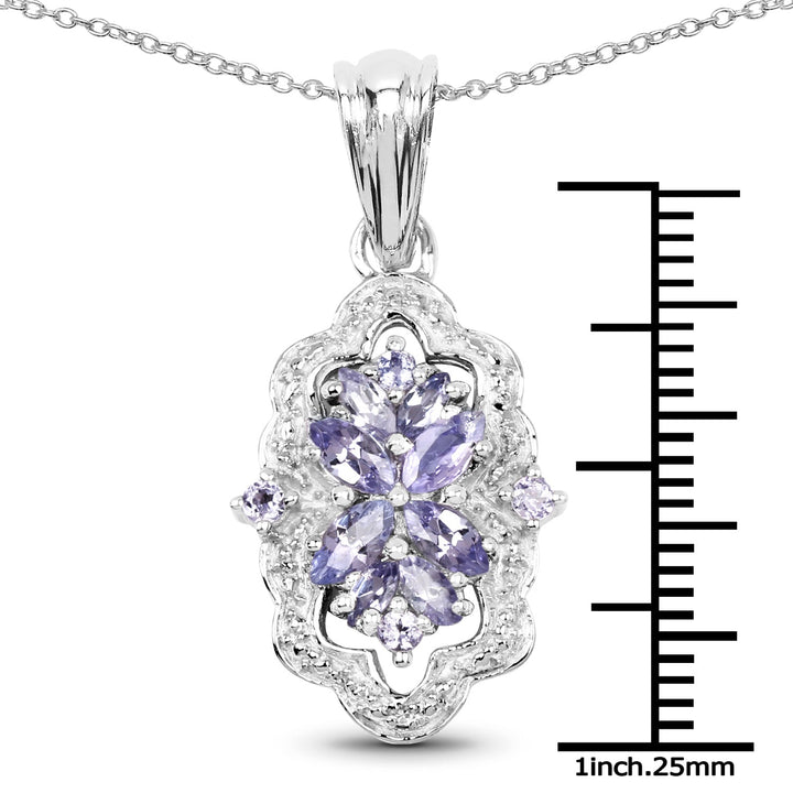 1.03 Carat Genuine Tanzanite &amp; White Topaz .925 Sterling Silver Pendant