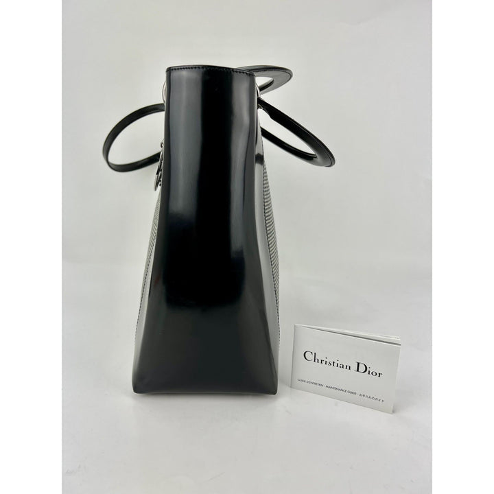 Christian Dior Large Lady Black Patent Leather Canvas Hand Bag