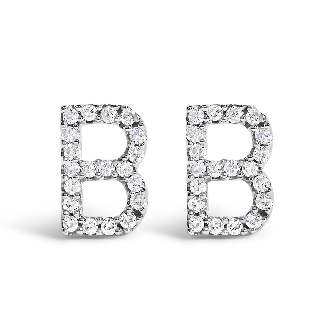 10K White Gold 1/10 Cttw Diamond Initial â€œAâ€ Stud Earring