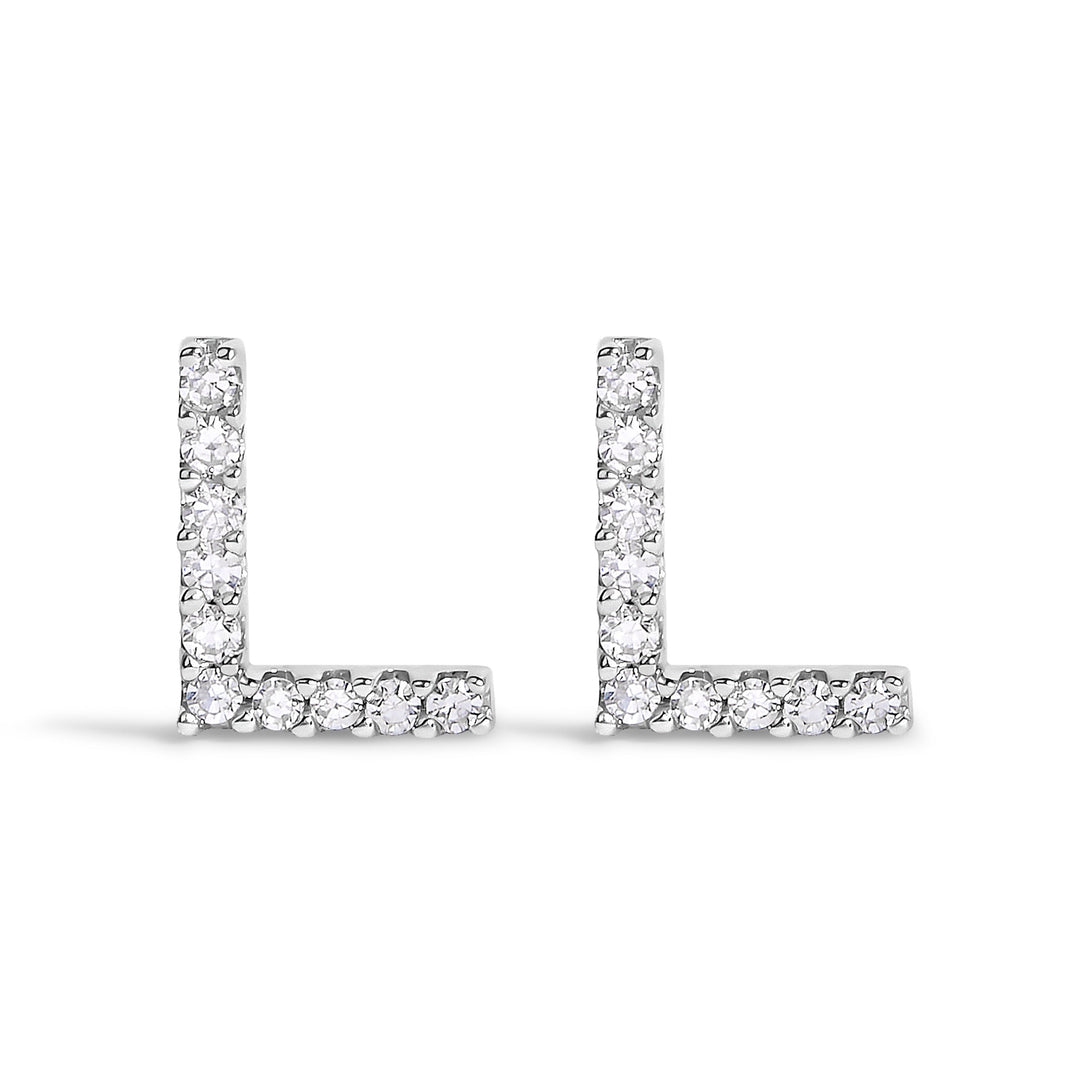 10K White Gold 1/10 Cttw Diamond Initial â€œAâ€ Stud Earring
