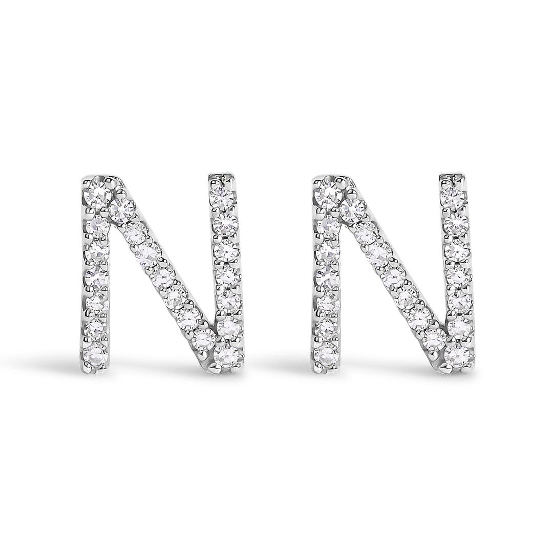 10K White Gold 1/10 Cttw Diamond Initial â€œAâ€ Stud Earring