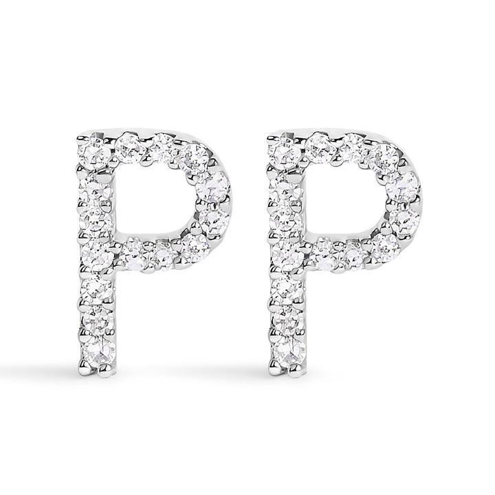 10K White Gold 1/10 Cttw Diamond Initial â€œAâ€ Stud Earring