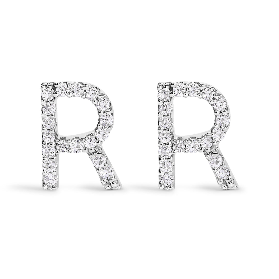 10K White Gold 1/10 Cttw Diamond Initial â€œAâ€ Stud Earring
