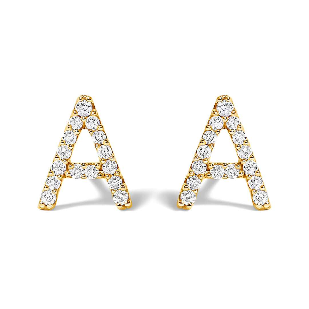 10K White Gold 1/10 Cttw Diamond Initial â€œAâ€ Stud Earring