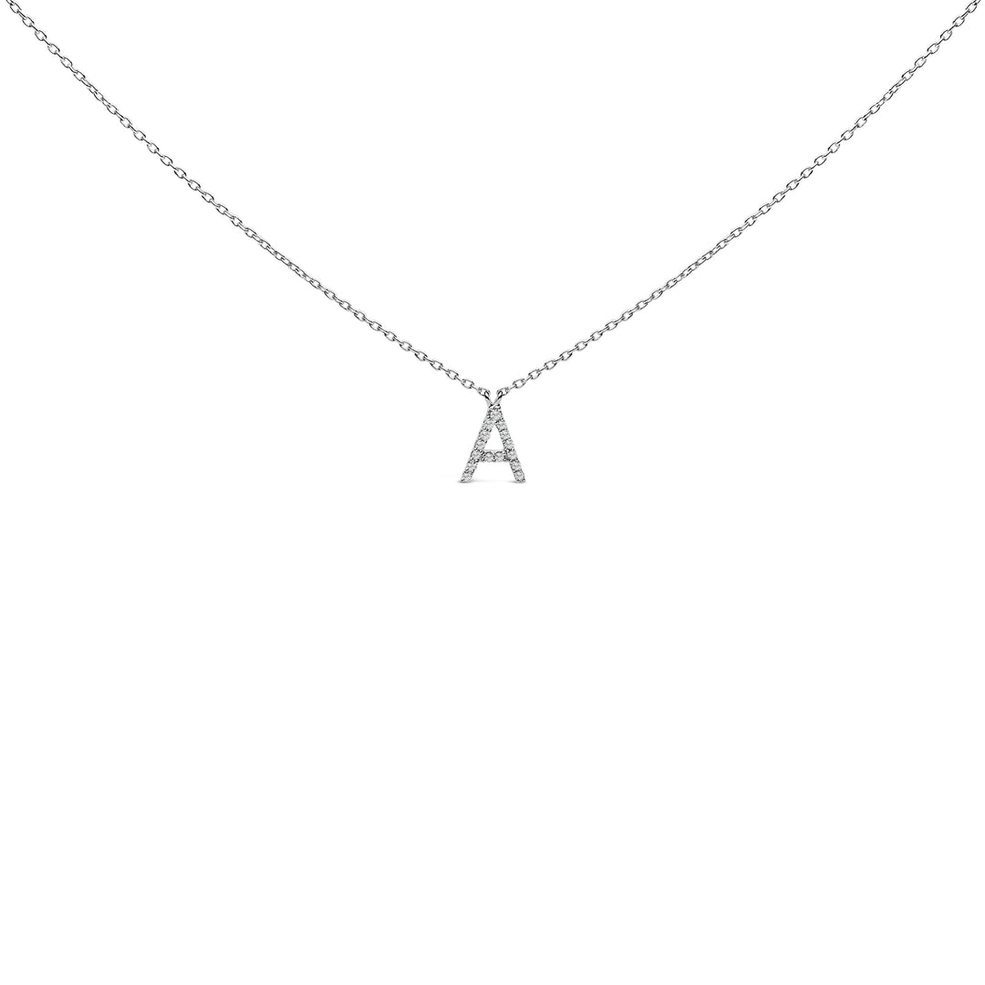 10K White Gold Diamond Accent "A" Block Initial Pendant Necklace