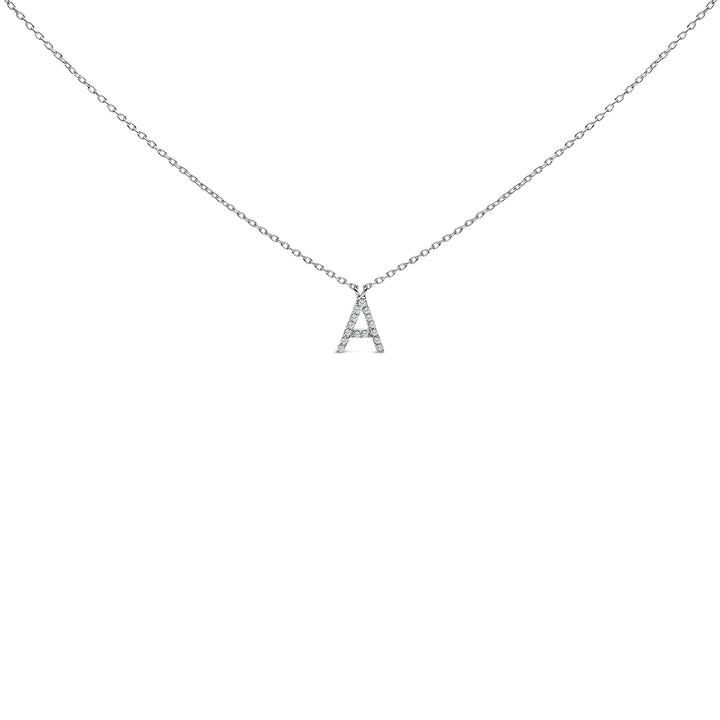 10K White Gold Diamond Accent "A" Block Initial Pendant Necklace