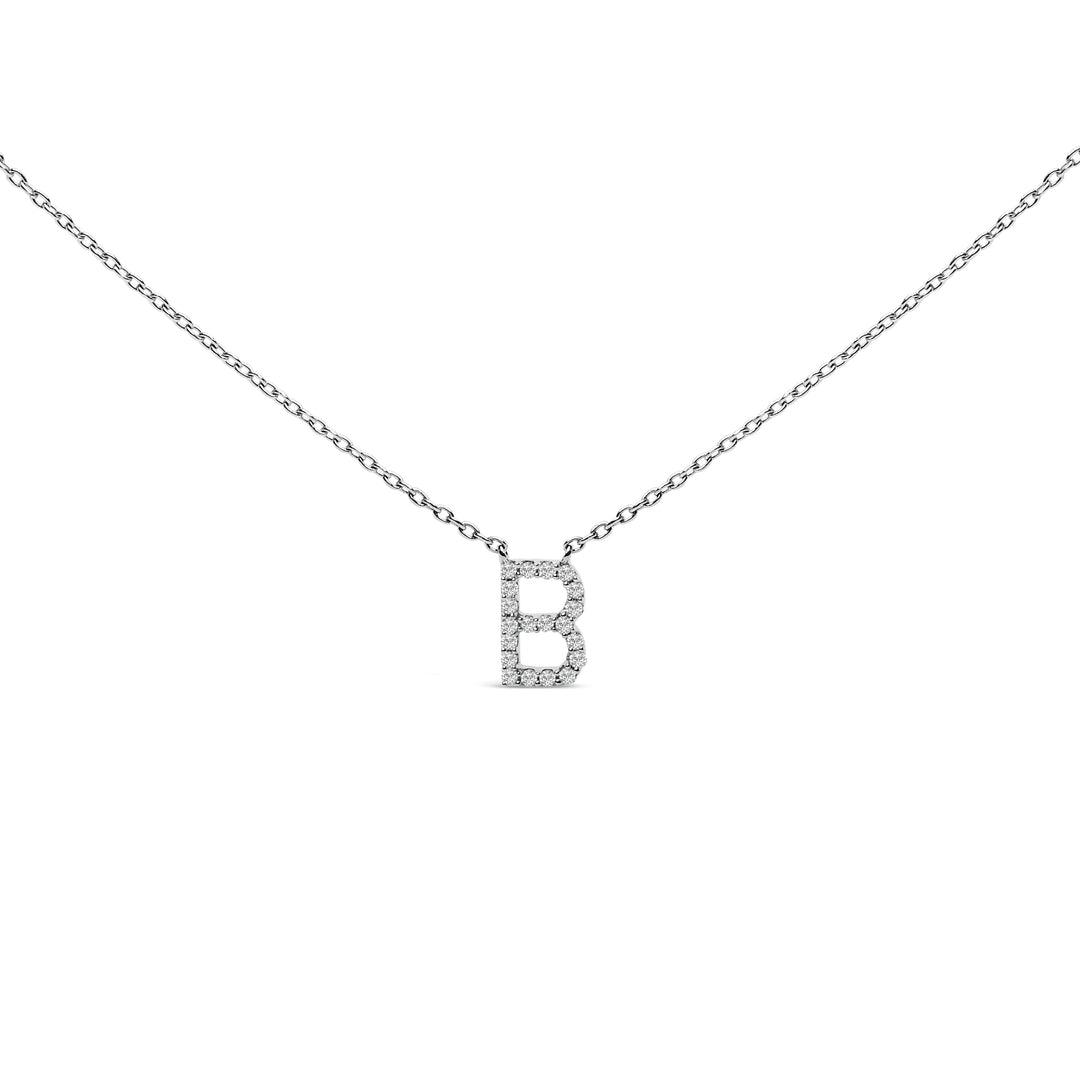 10K White Gold Diamond Accent "A" Block Initial Pendant Necklace