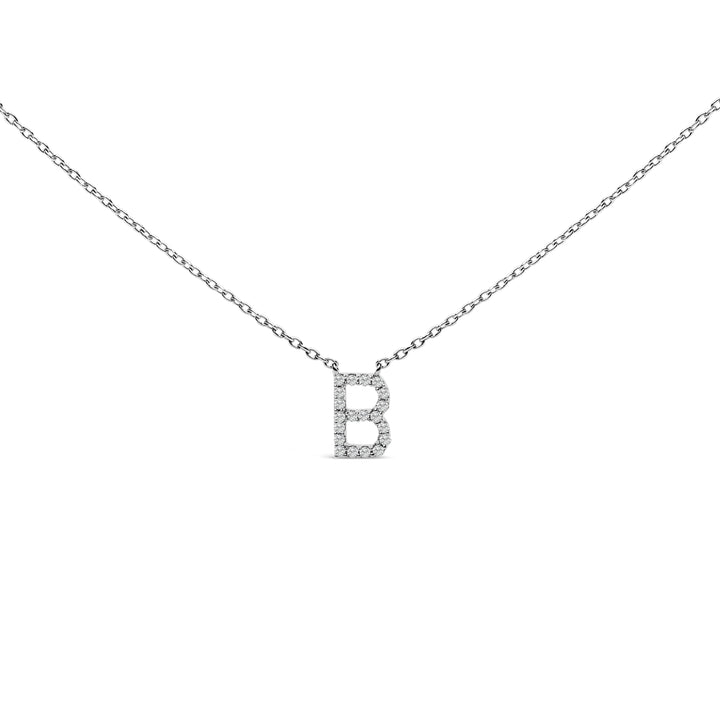 10K White Gold Diamond Accent "A" Block Initial Pendant Necklace