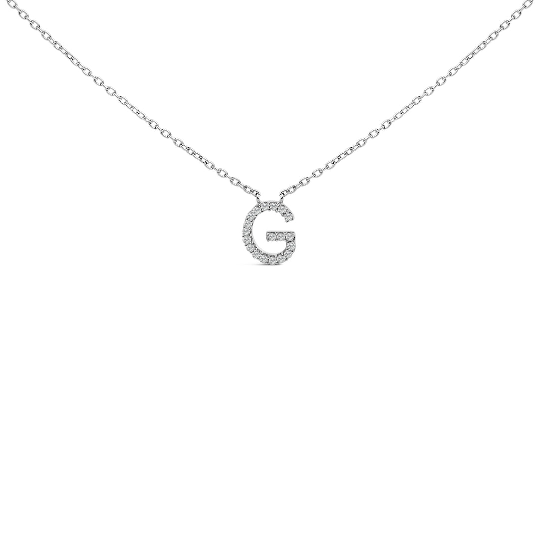 10K White Gold Diamond Accent "A" Block Initial Pendant Necklace