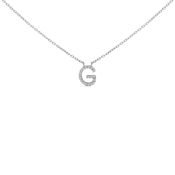10K White Gold Diamond Accent "A" Block Initial Pendant Necklace