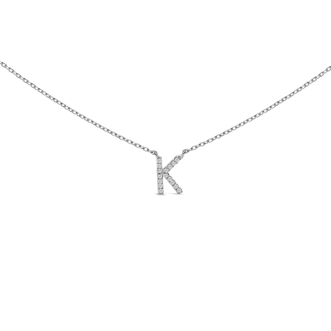 10K White Gold Diamond Accent "A" Block Initial Pendant Necklace