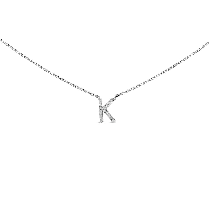 10K White Gold Diamond Accent "A" Block Initial Pendant Necklace
