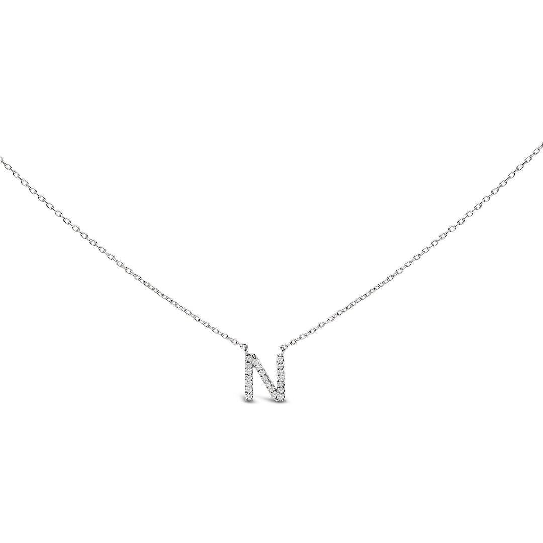 10K White Gold Diamond Accent "A" Block Initial Pendant Necklace