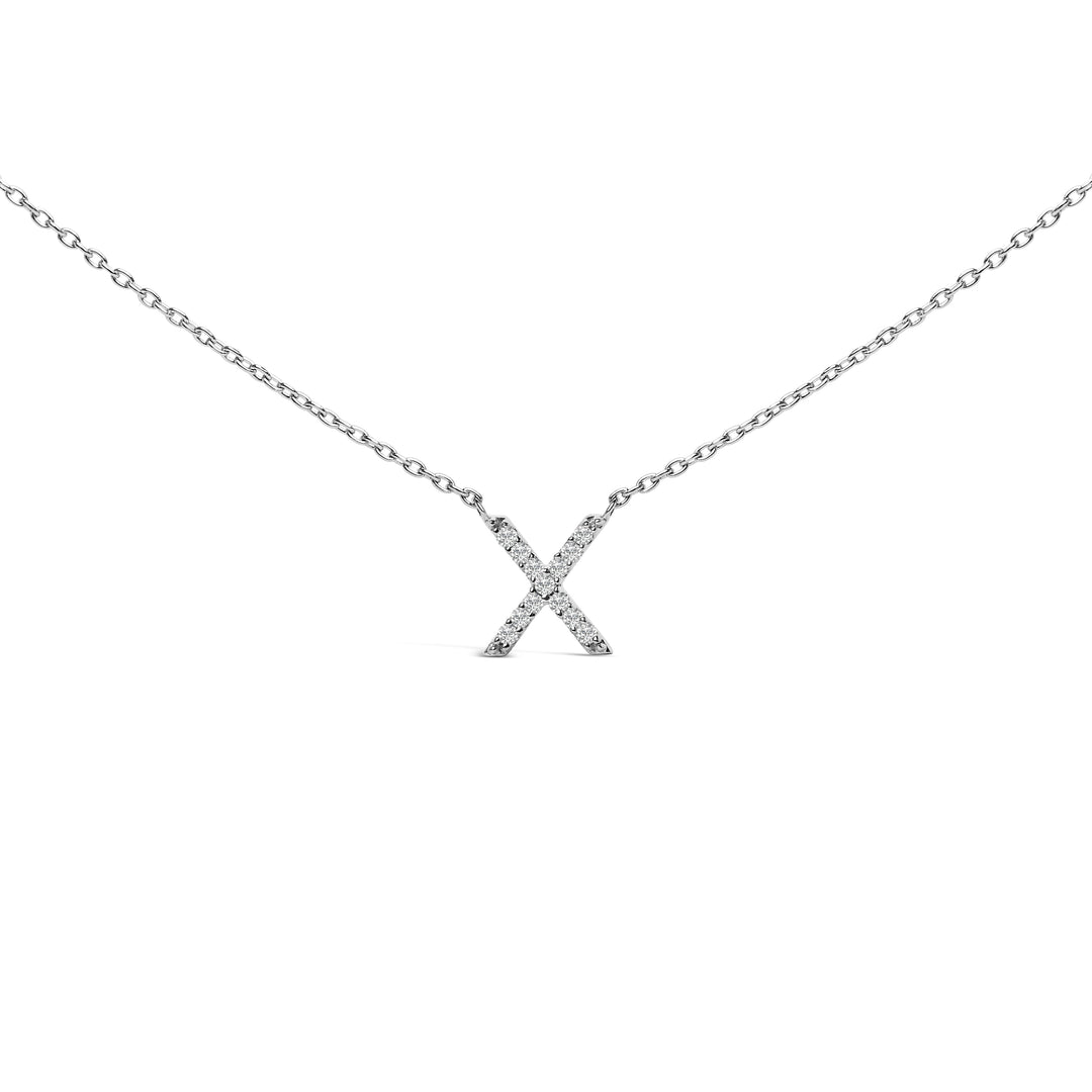 10K White Gold Diamond Accent "A" Block Initial Pendant Necklace