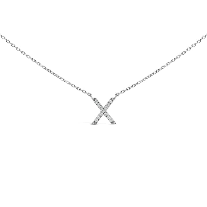 10K White Gold Diamond Accent "A" Block Initial Pendant Necklace