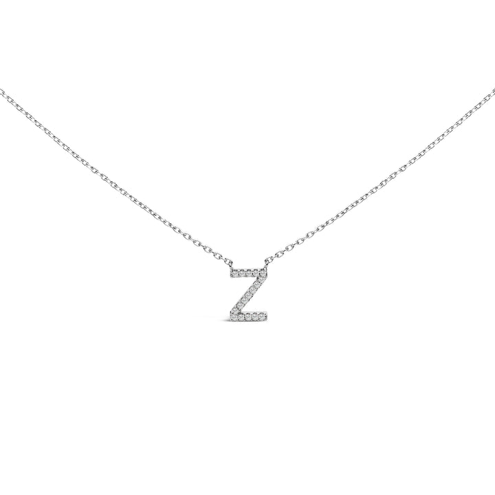 10K White Gold Diamond Accent "A" Block Initial Pendant Necklace