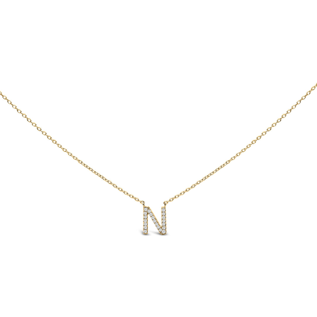 10K White Gold Diamond Accent "A" Block Initial Pendant Necklace