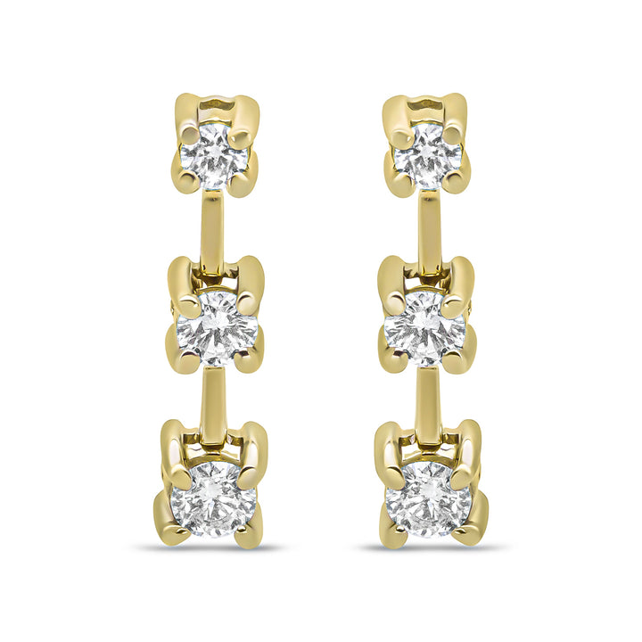 14K Yellow Gold 1/2 Cttw Round Diamond 3 Stone Graduated Linear Drop Past, Present and Future Stud Earrings (H-I Color, SI1-SI2 Clarity)