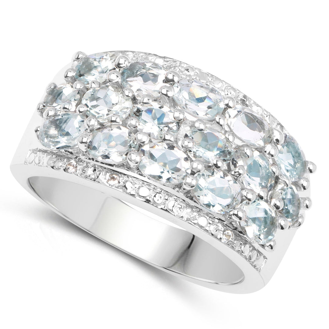 2.44 Carat Genuine Aquamarine &amp; White Topaz .925 Sterling Silver Ring