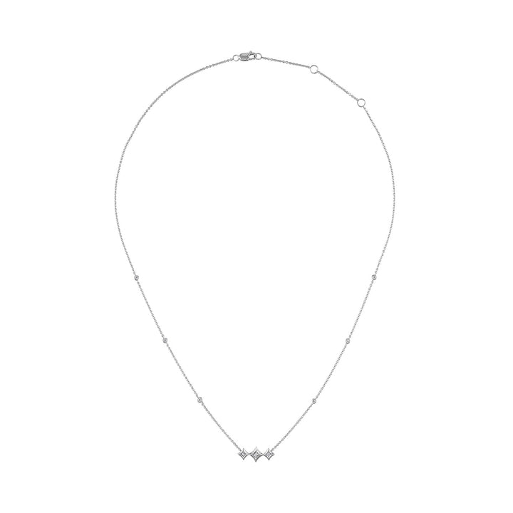 10K White Gold Bezel Set Princess Diamond 3 Stone Kite Shape and Station Necklace (H-I Color, SI2-I1 Clarity) - 18" Inches