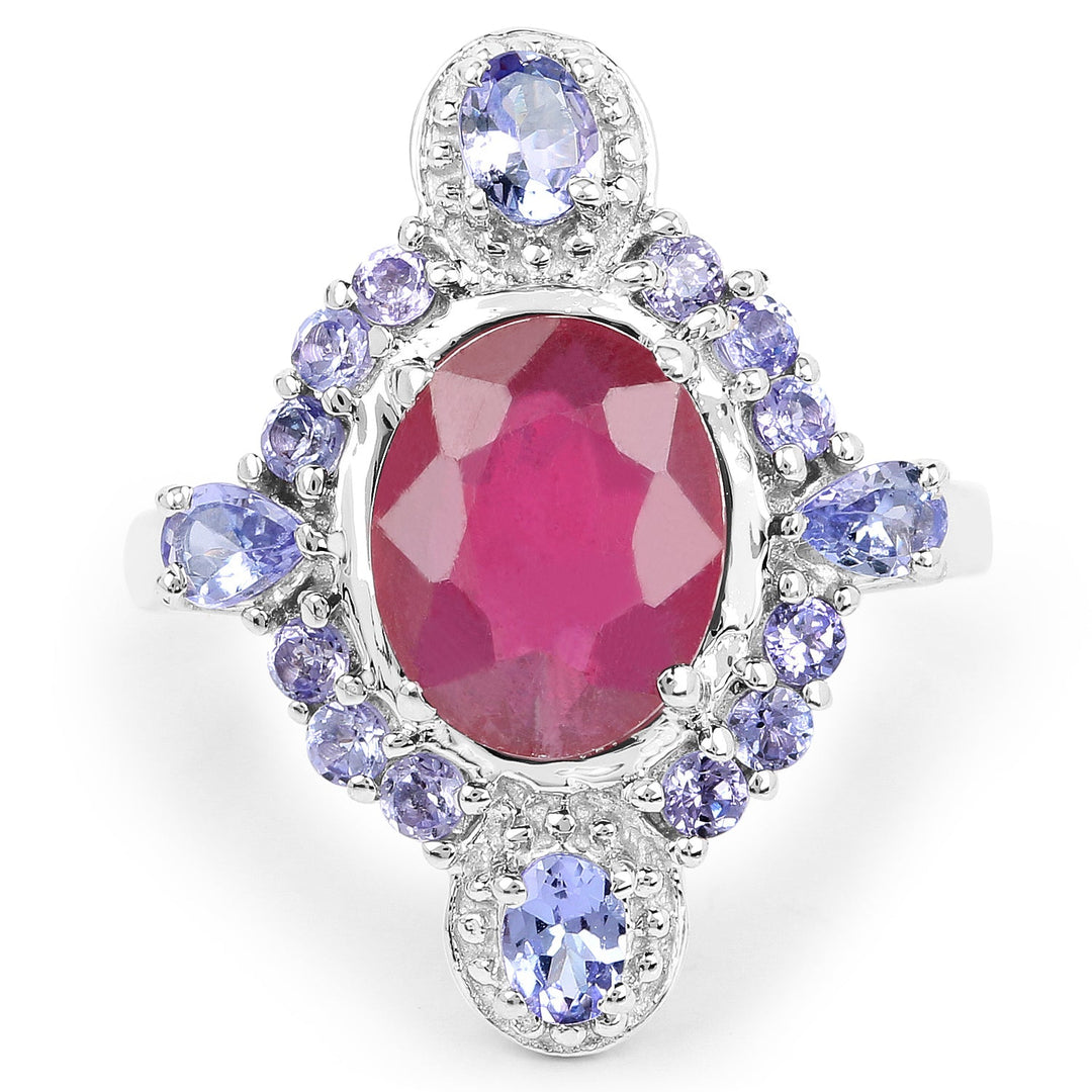 4.14 Carat Glass Filled Ruby and Tanzanite .925 Sterling Silver Ring