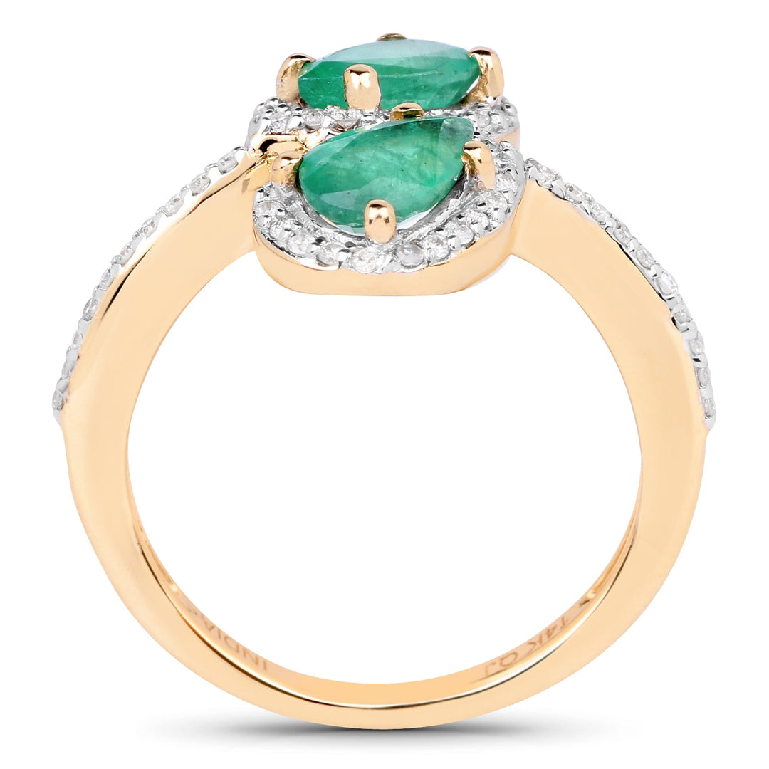 2.06 Carat Genuine Zambian Emerald &amp; White Zircon 14K Yellow Gold Ring