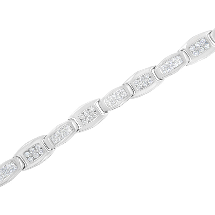 14K White Gold 2-1/2 Cttw Round-Brilliant & Baguette Cut Diamond 7" Alternating Flared Links Tennis Bracelet (H-I Color, SI1-SI2 Clarity)