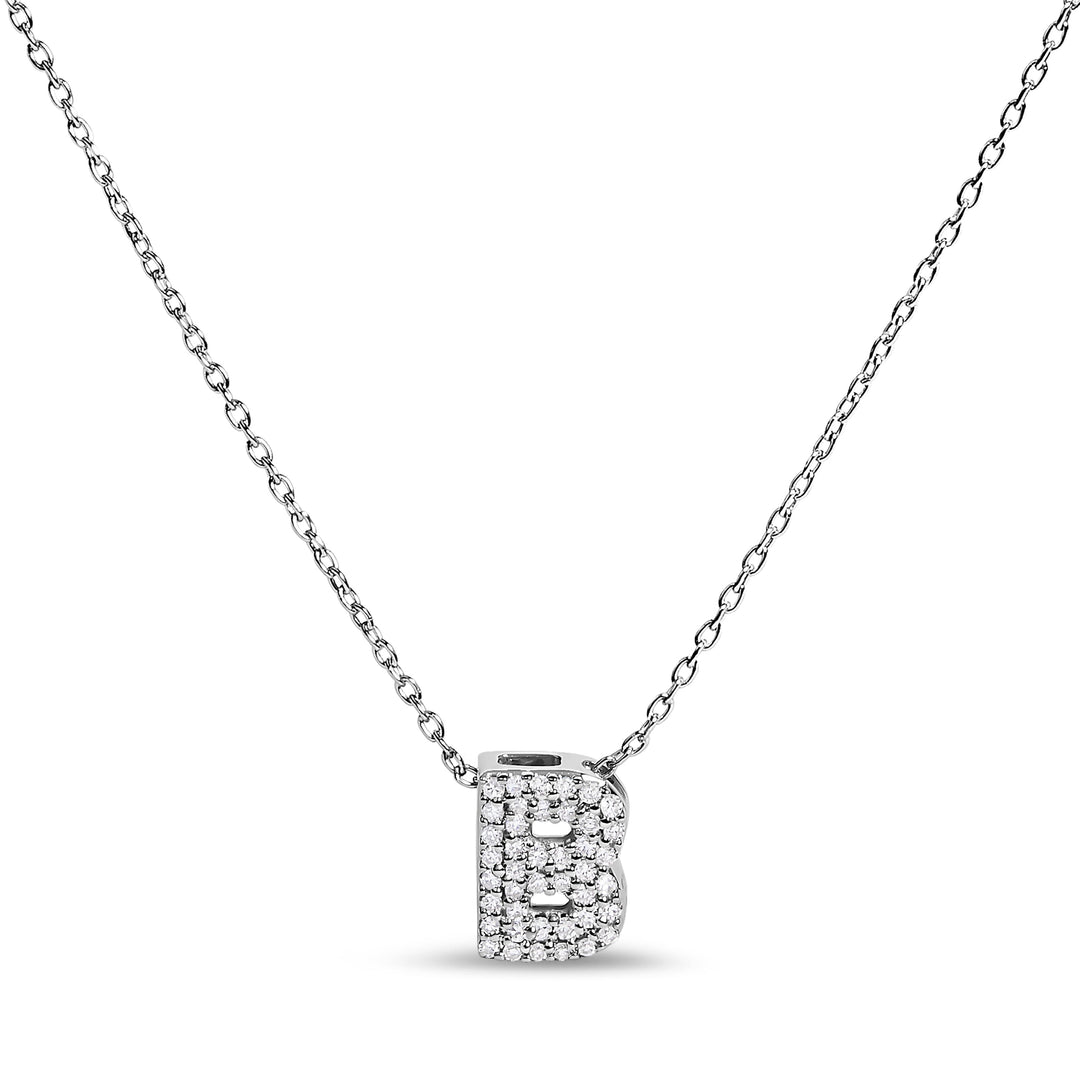10K White Gold Diamond Accent "A" Initial Bubble Pendant Necklace