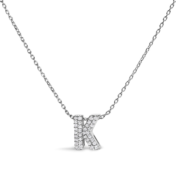10K White Gold Diamond Accent "A" Initial Bubble Pendant Necklace