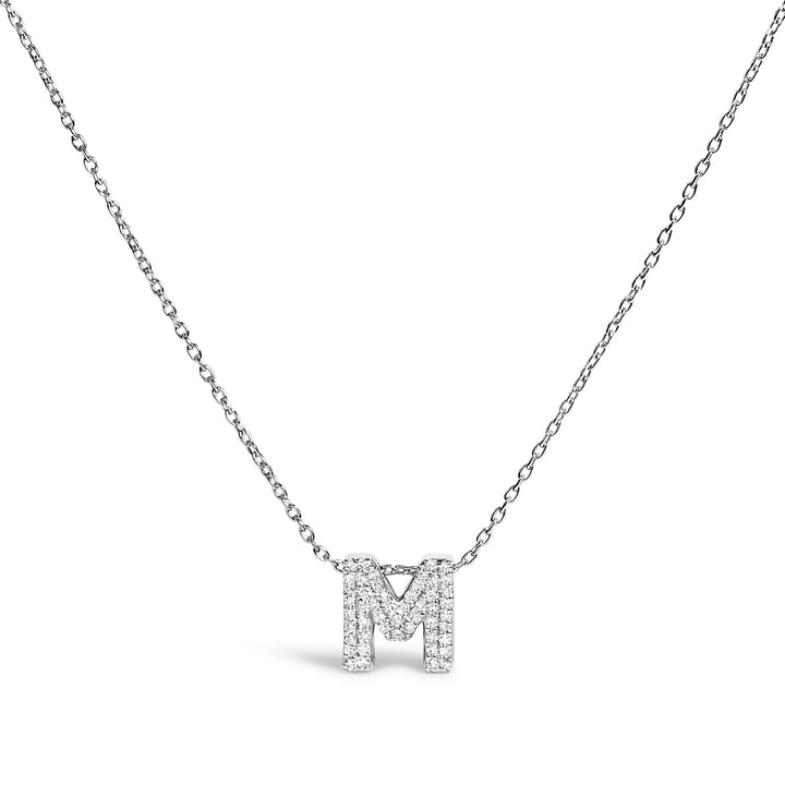 10K White Gold Diamond Accent "A" Initial Bubble Pendant Necklace