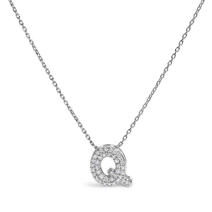 10K White Gold Diamond Accent "A" Initial Bubble Pendant Necklace
