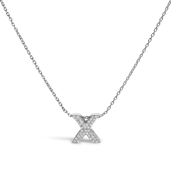 10K White Gold Diamond Accent "A" Initial Bubble Pendant Necklace