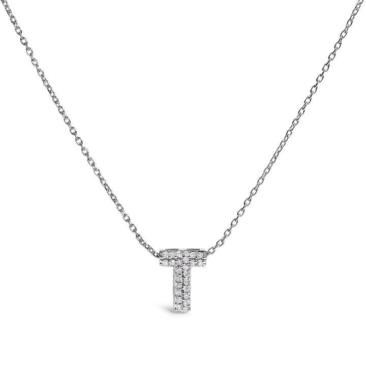 10K White Gold Diamond Accent "A" Initial Bubble Pendant Necklace