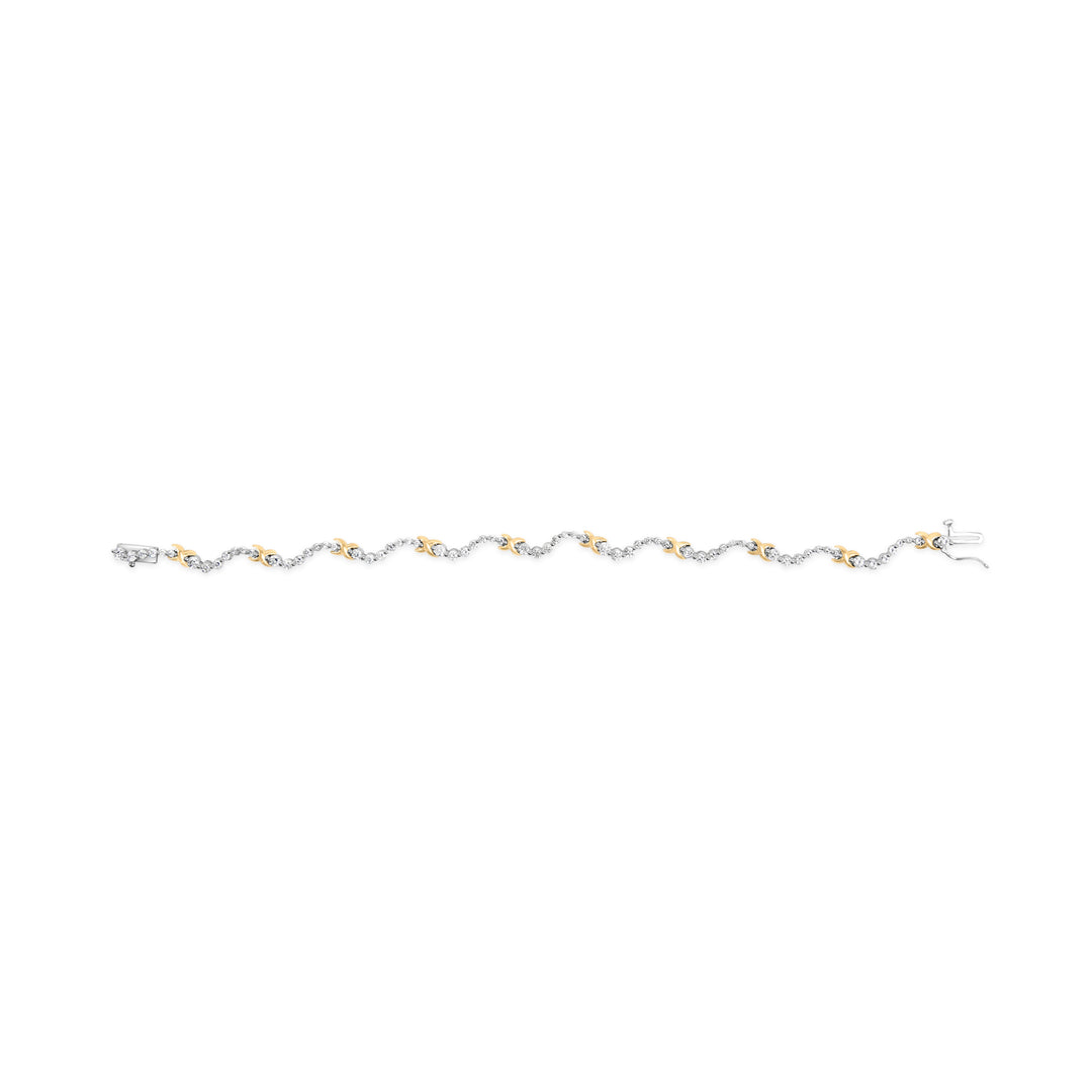 10K Two-Tone 2.00 Cttw Diamond "X" and Wave Link Bracelet (H-I Color, I1-I2 Clarity) - 7" Inches