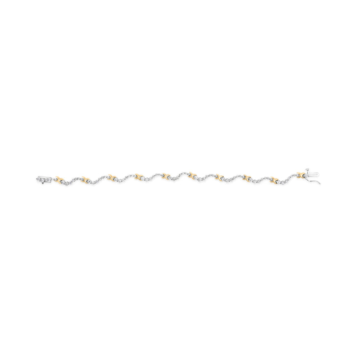 10K Two-Tone 2.00 Cttw Diamond "X" and Wave Link Bracelet (H-I Color, I1-I2 Clarity) - 7" Inches
