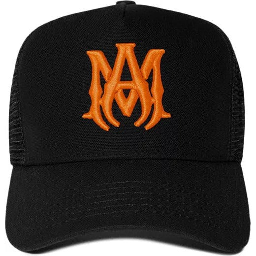 Amiri M Logo Trucker Hat 'Black/Orange'