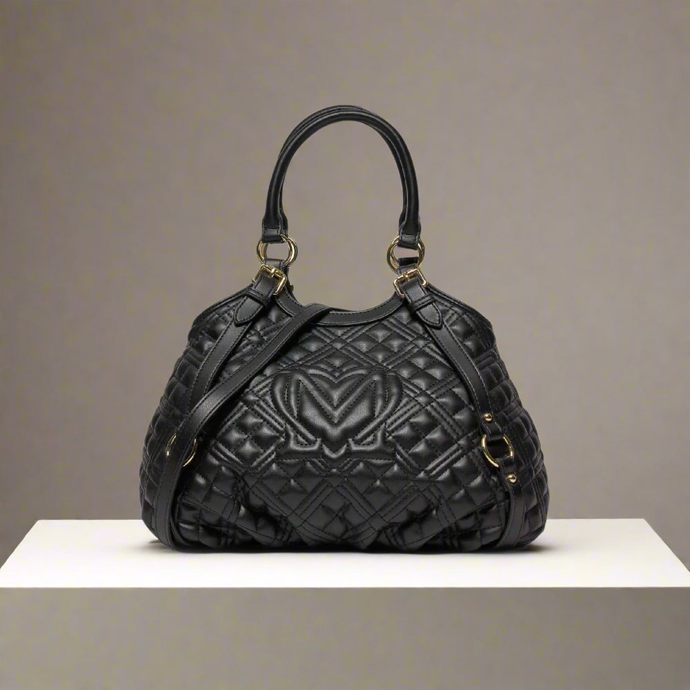 Love Moschino black quilted puff Handbags with front logo