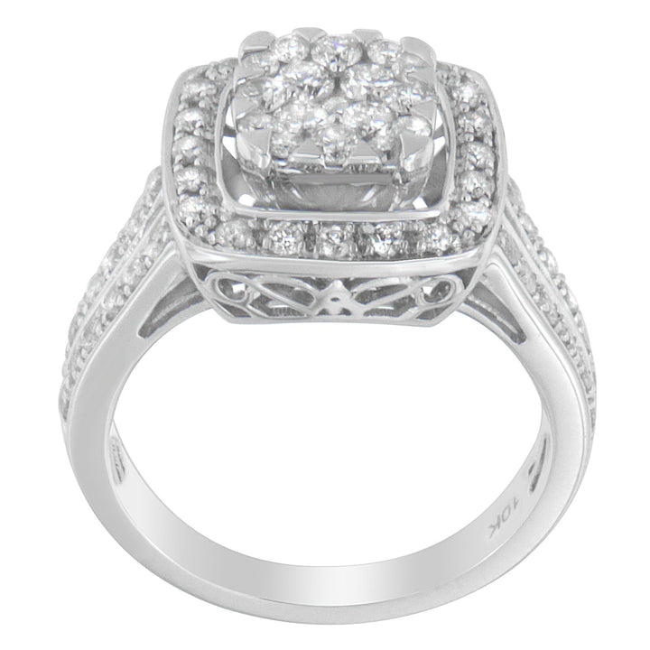 10K White Gold Diamond Cluster Ring (1 Cttw, H-I Color, SI2-I1 Clarity) - Size 6-1/2