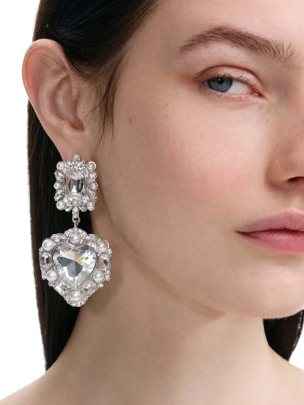 Self-Portrait Women Crystal Pearl Heart Earrings