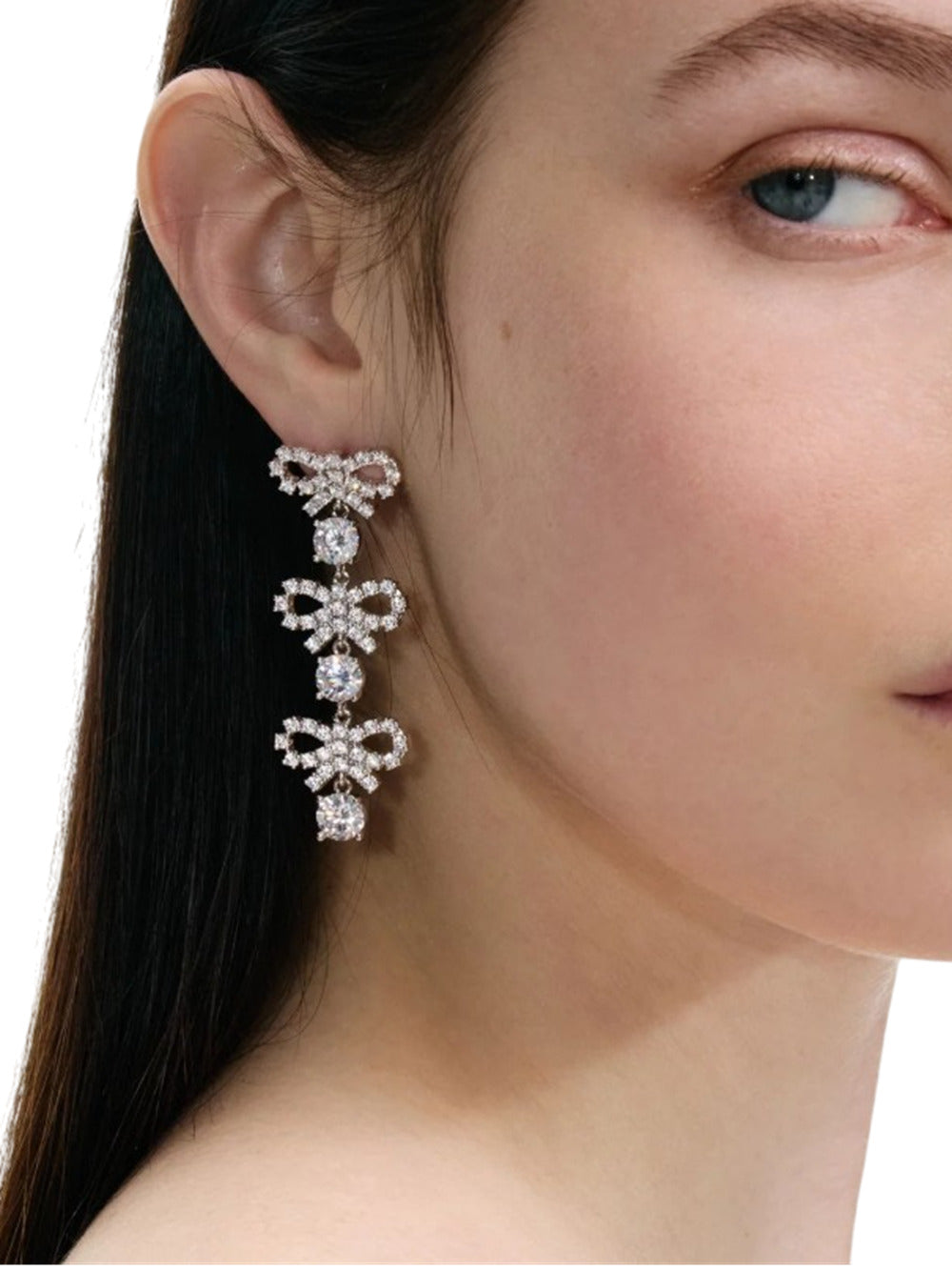 Self-Portrait Women Crystal Micro Bow Tiered Earrings