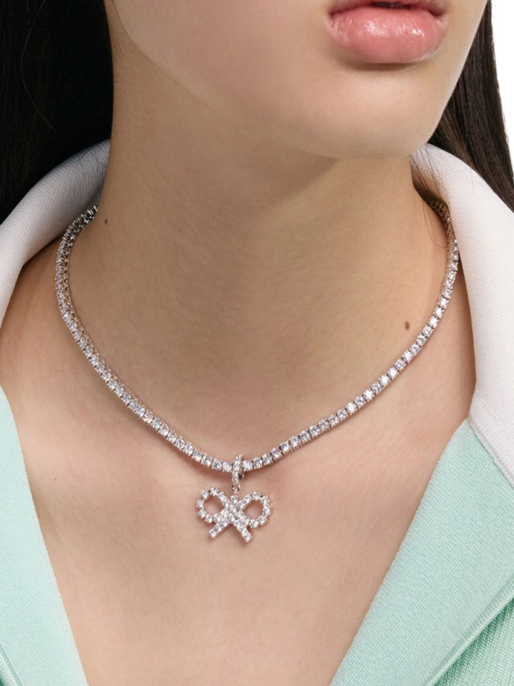 Self-Portrait Women Crystal Bow Tennis Necklace