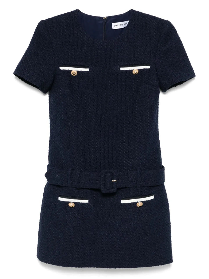 Self-Portrait Women Navy Blue Bouclé Mini Dress