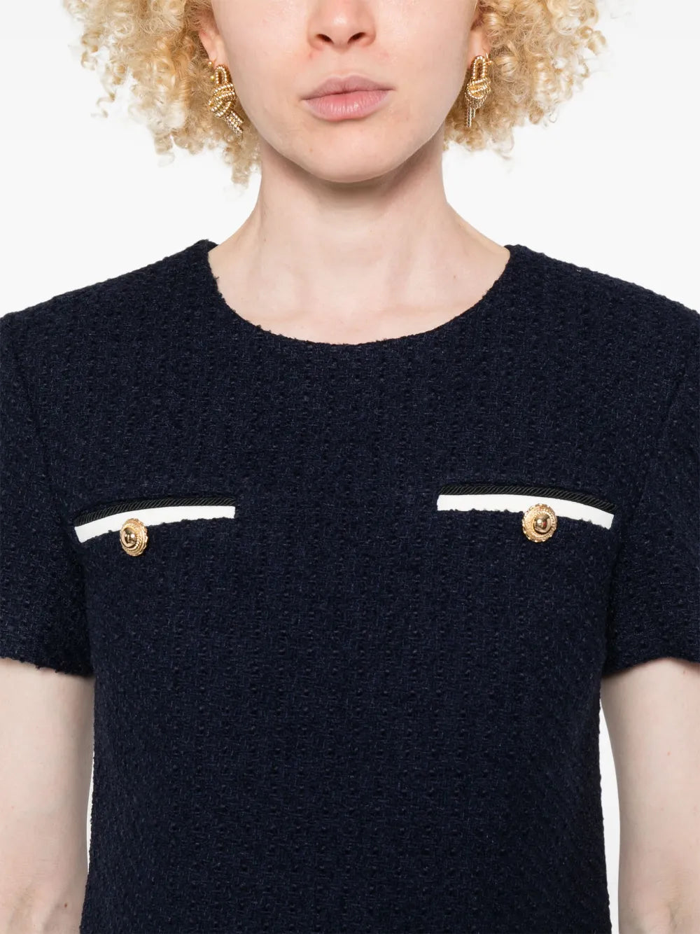 Self-Portrait Women Navy Blue Bouclé Mini Dress