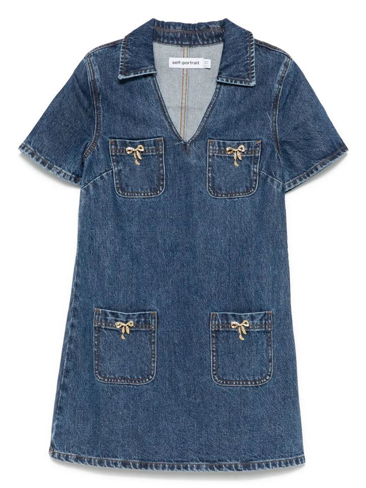 Self-Portrait Women Women`S Blue V-Neck Denim Dress